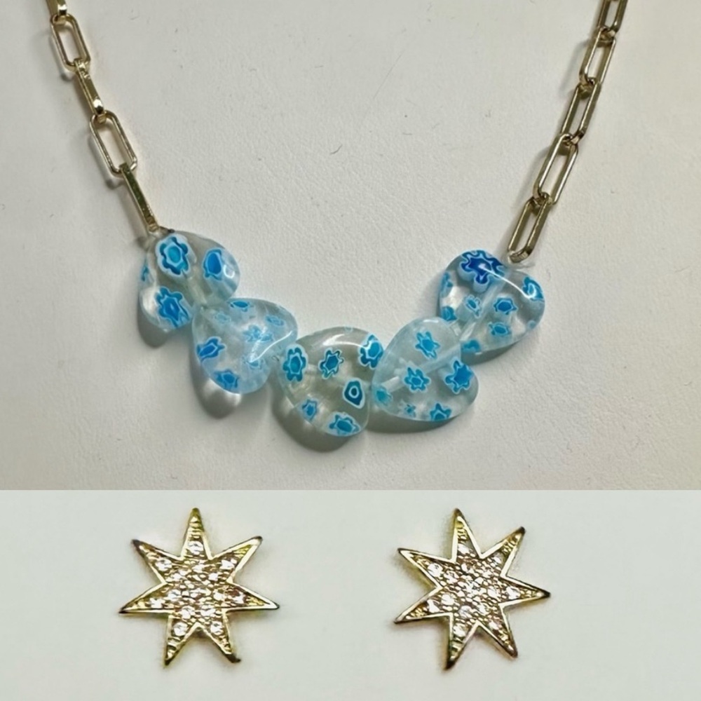 BAUBLEBAR Gold Tone Paperclip Chain Necklace & Starburst Stud Earring Bundle